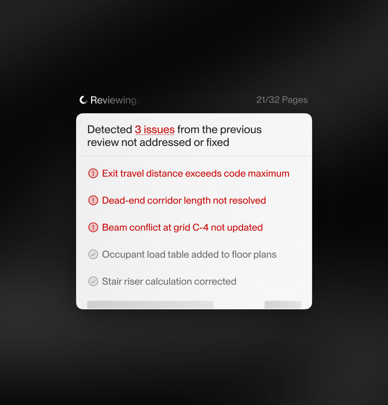 Arcodin review categories showing code, coordination, calculations, and design standards checks